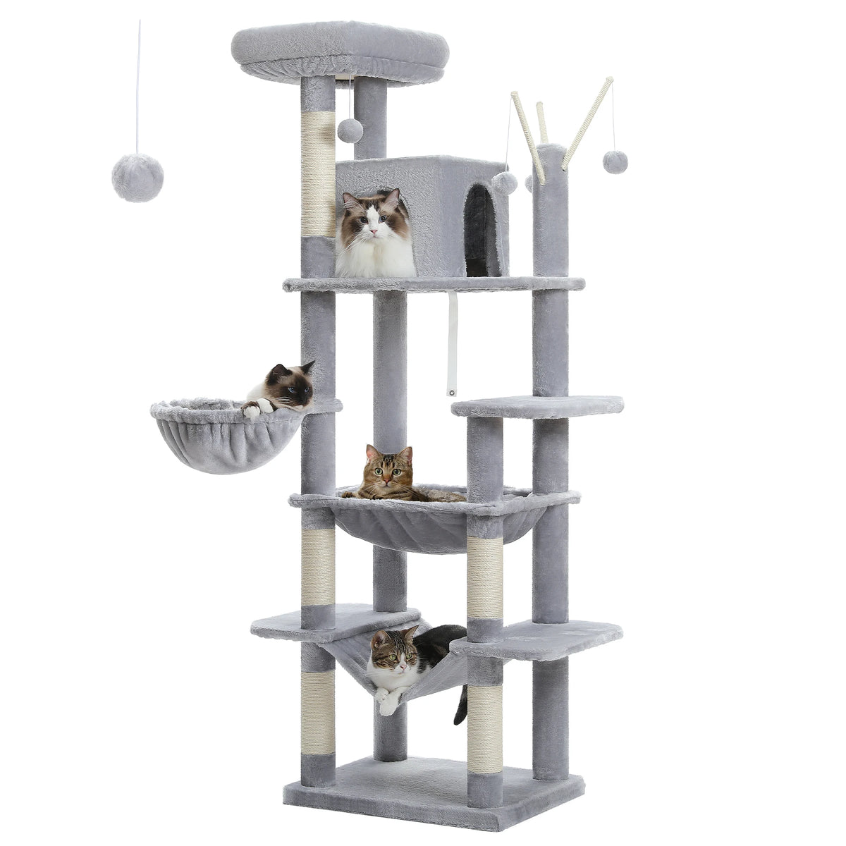 Large Multi-Level Cat Tree Tower with Scratching Posts and Caves for Indoor Cats