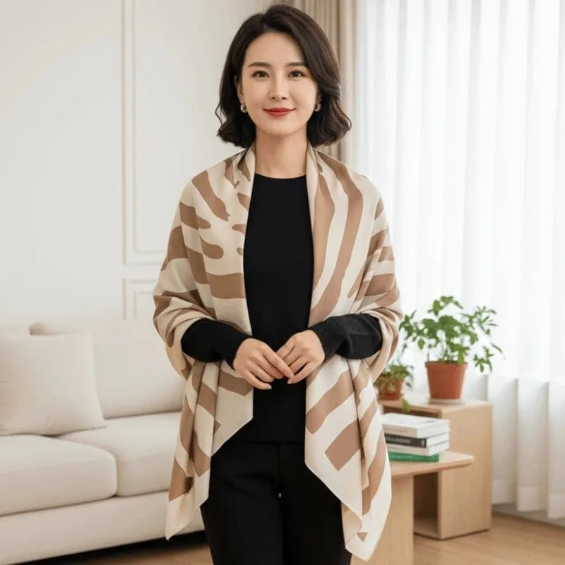 Breathable 90cm Square Patterned Scarf with Stripes - Lightweight Sun Protection Accessory