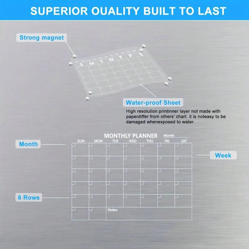 Magnetic Reusable Acrylic Fridge Calendar Board with Markers - Monthly & Weekly Planner for Home & Office