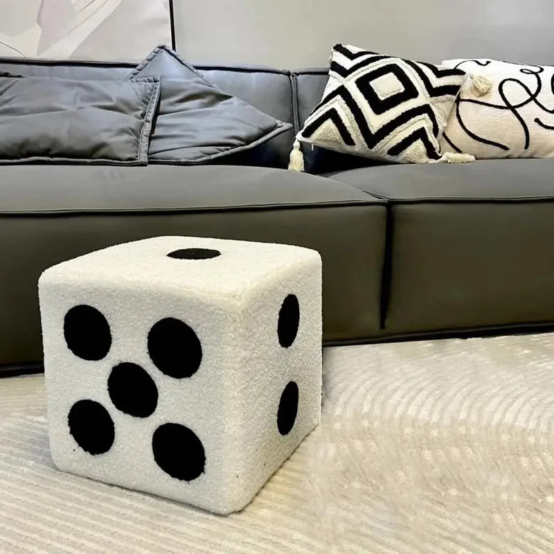 Cubic Imitation Lamb Wool Shoe Stool — Creative Dice-Shaped Wooden Furniture