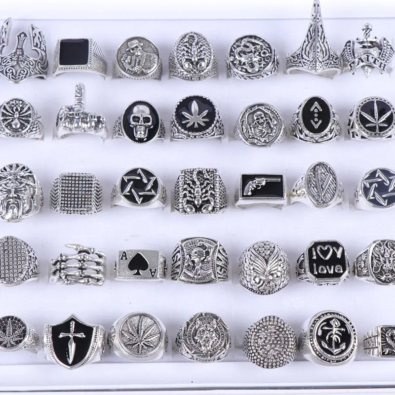 Bulk 25 Pcs Punk Metal Jewelry Rings for Men & Women - Assorted Styles, Size 8-11