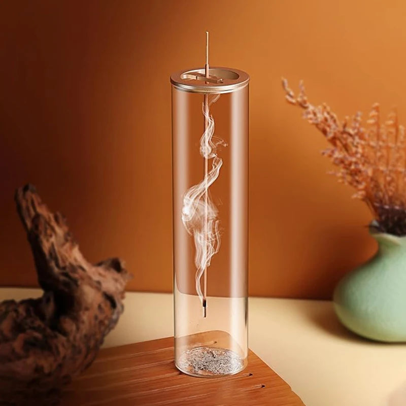 Modern Glass Incense Burner with Ash Catcher - Anti-Ash Flying Holder for Meditation & Home Decor