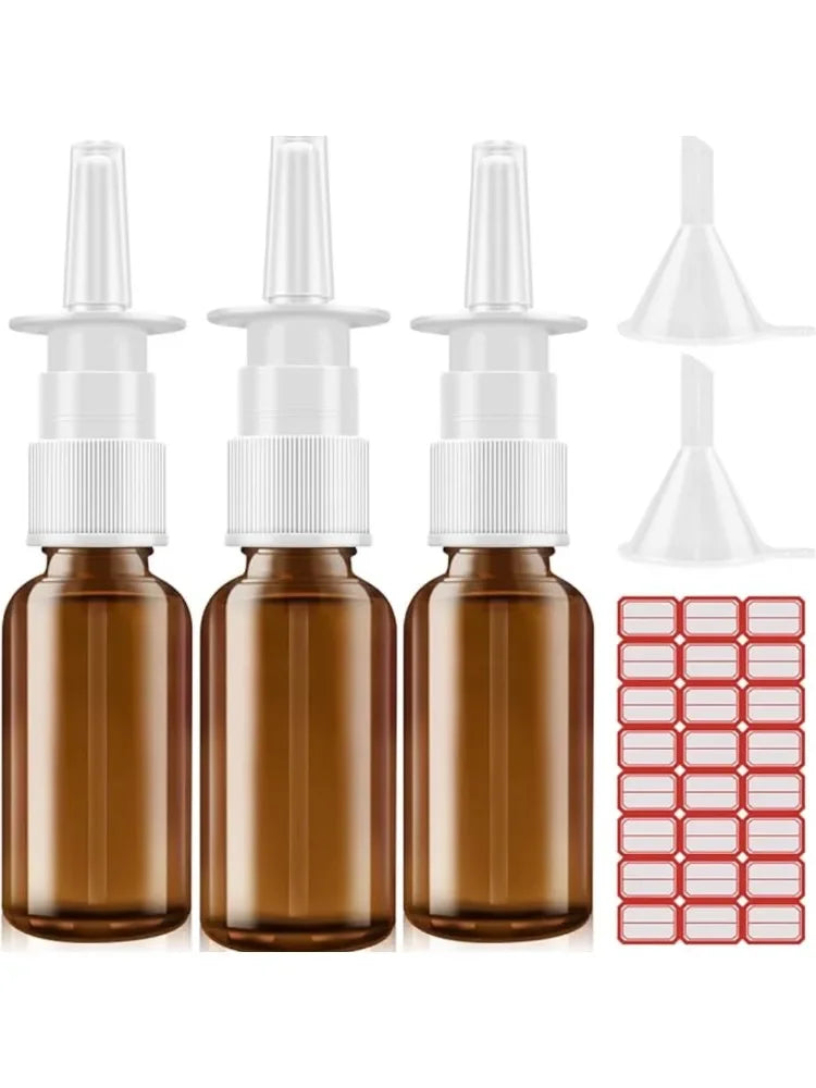 Refillable Amber Glass Nasal Spray Bottles - Light-Protection, Multiple Sizes