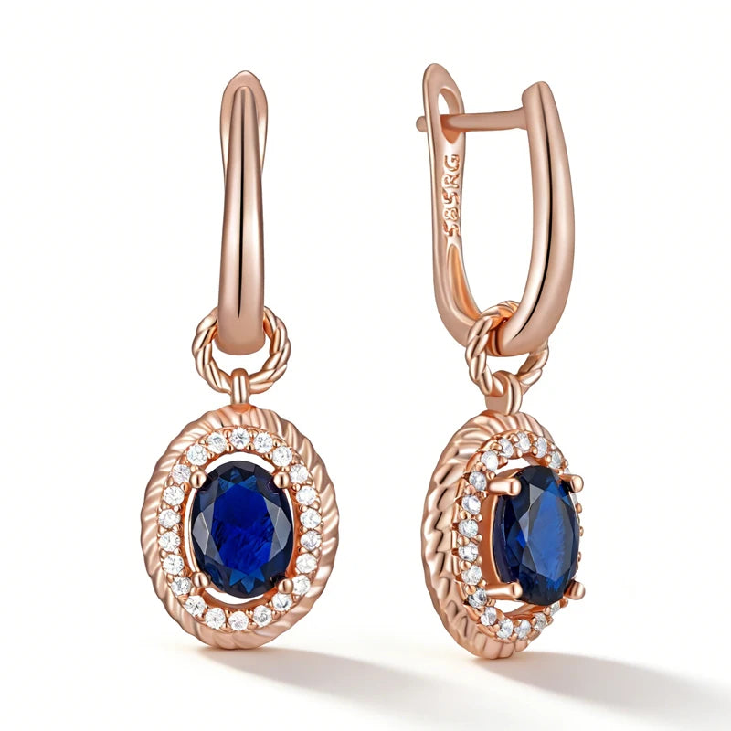 Blue Natural Zircon Dangle Earrings for Women Rose Gold Jewelry Party Wear