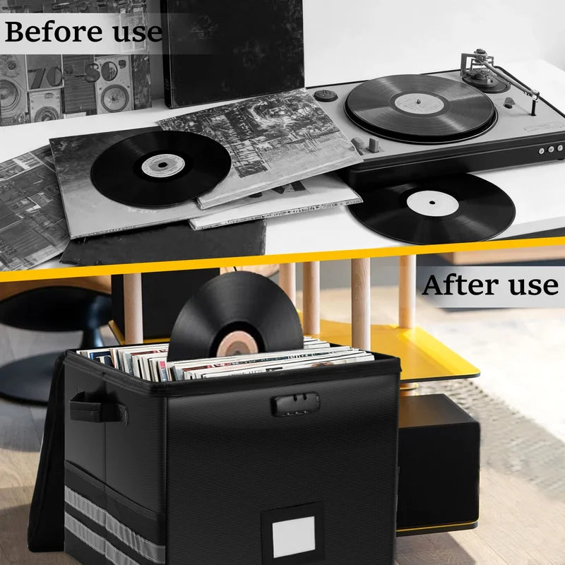 Fireproof Waterproof Vinyl Record Storage Box with Lock - Holds 150+ LP Albums