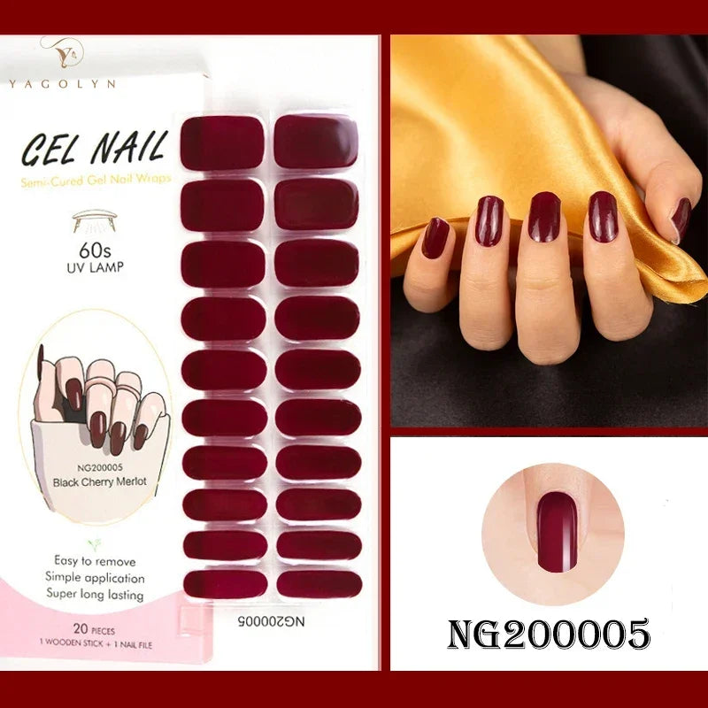Semi-Cured Gel Nail Wraps Set for DIY Manicure Waterproof Long Lasting