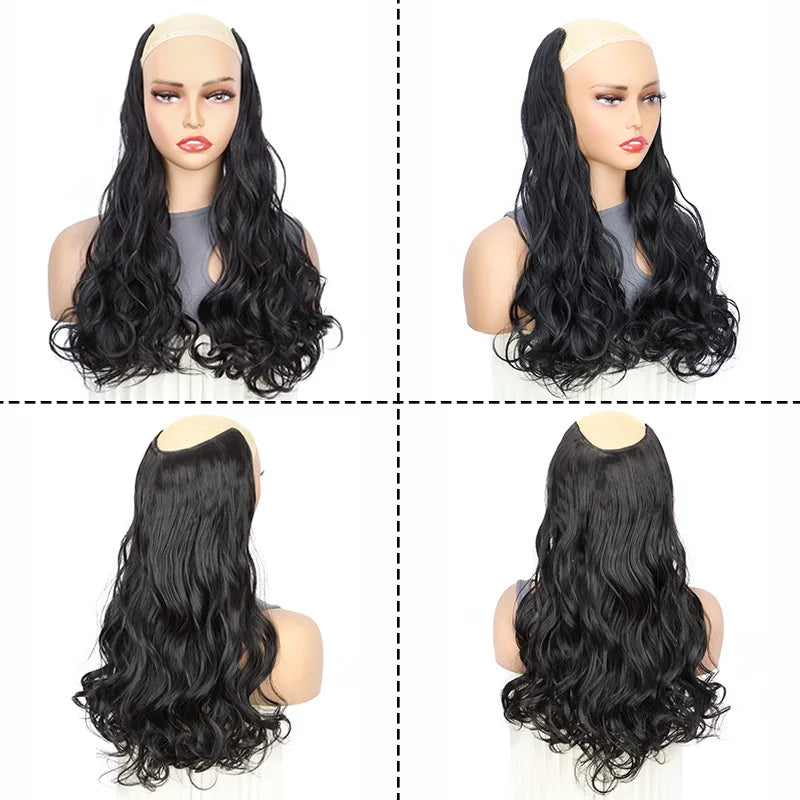 24-Inch Synthetic Long Curly Hair Extension V-Shaped One Piece Fluffy Hairpiece for Women