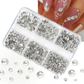 6 Grids Crystal Nail Art Rhinestones Set - Heart & Square Glass Gems for DIY Nails