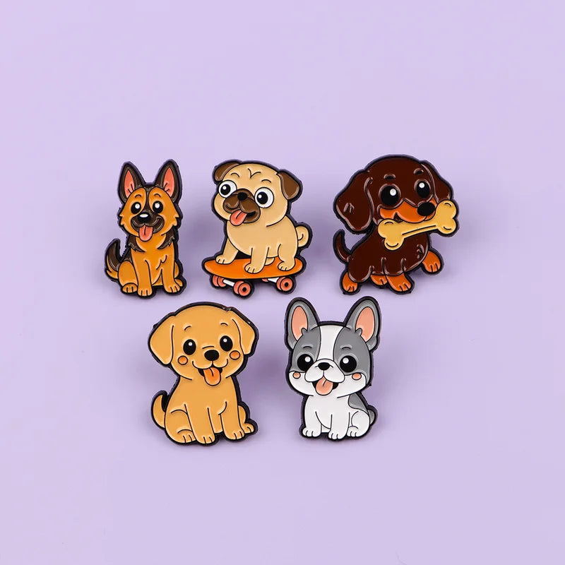 Set of Cute Animal Enamel Pins for Women - Cat & Dog Cartoon Brooches for Backpack & Clothing