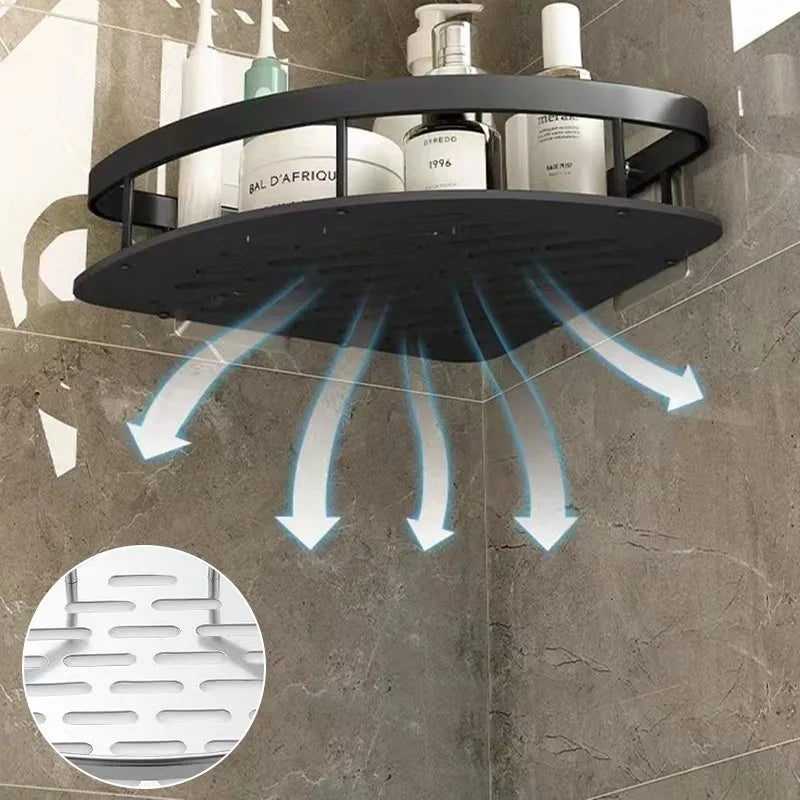 Wall Mounted Corner Bathroom Shelf Rack No Drill Shower Organizer Storage
