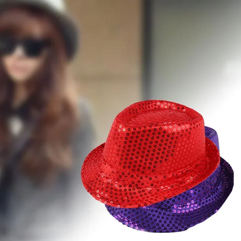Unisex Glitter Sequin Jazz Hat for Stage Dance Performance Costume