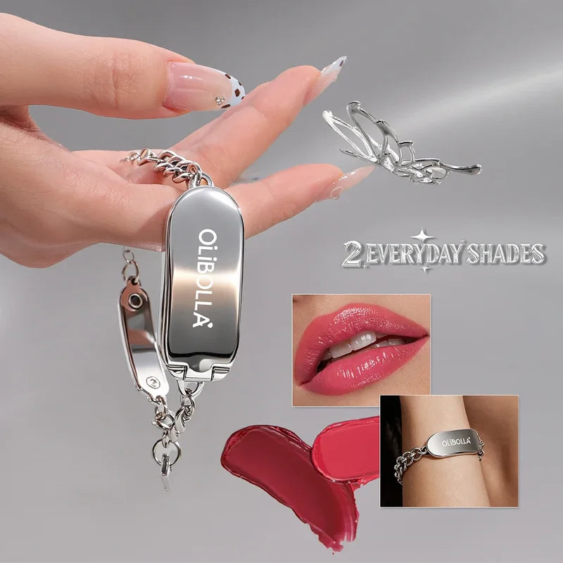 Waterproof 2-in-1 Lip Gloss with Mirror Bracelet - Portable & Long-Lasting