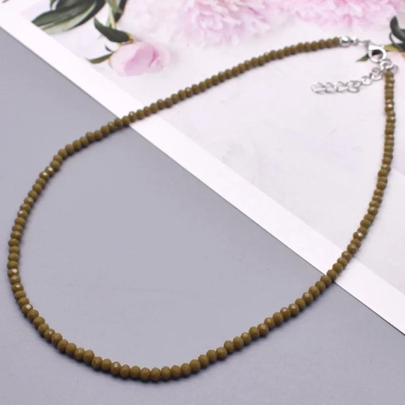 Crystal Glass Necklace for Women Short Chain Beaded Jewelry Statement Accessory