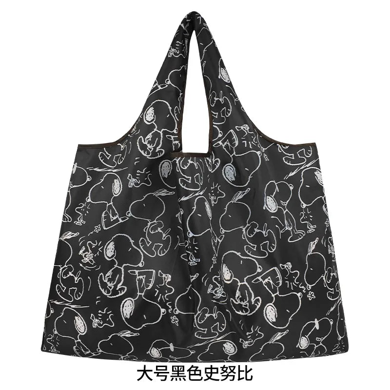 Large Capacity Foldable Reusable Shopping Bag with Snoopy Print Eco-Friendly Waterproof Tote