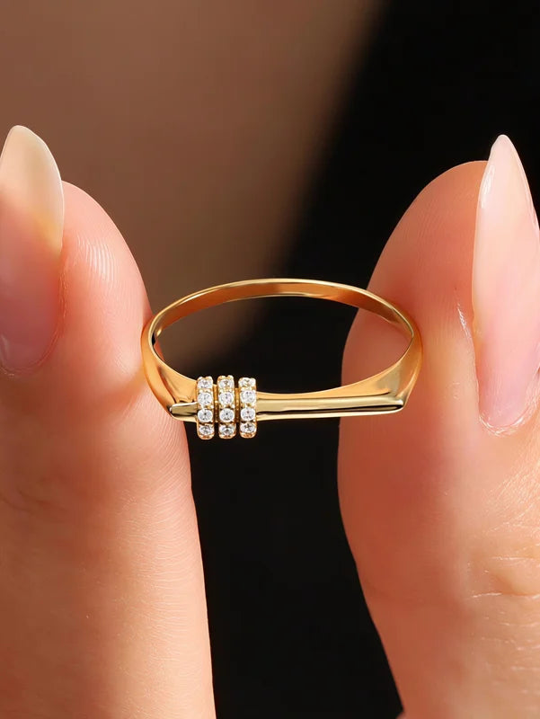 Minimalist Gold Plated Three-Row Geometric Ring Set for Women – Dainty Stackable Jewelry