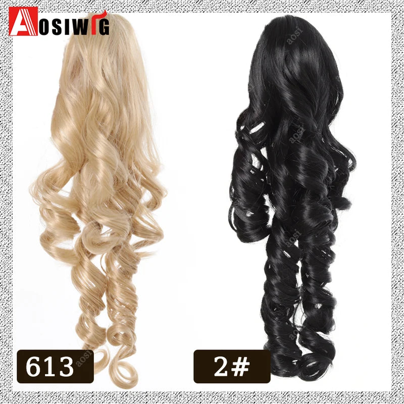 Long Blonde Synthetic Ponytail Extension with Clip for Women - 16 Inch Curly Hairpiece