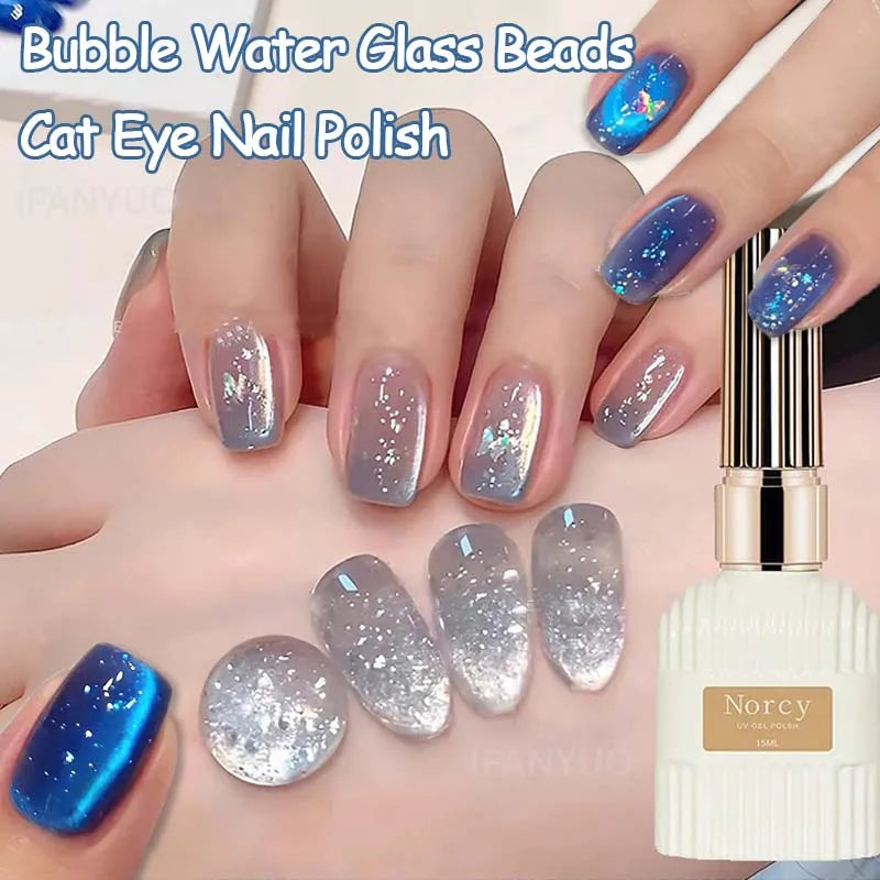 Sparkling Crystal Cat Eye Gel Nail Polish Bubble Water Effect 15ml - Summer Nail Art