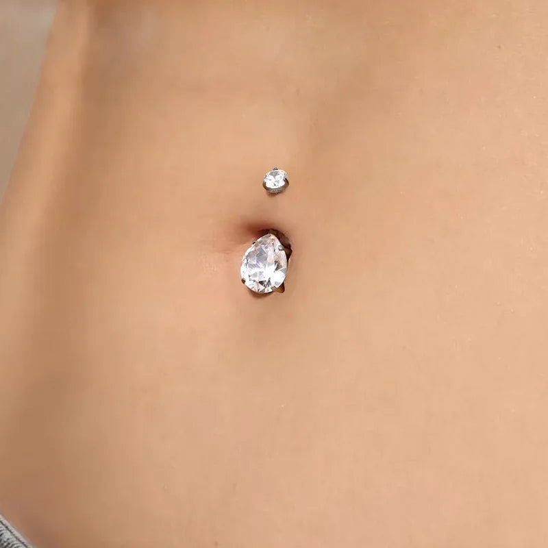 14G Stainless Steel Belly Button Rings with Cubic Zirconia - Navel Piercing Jewelry