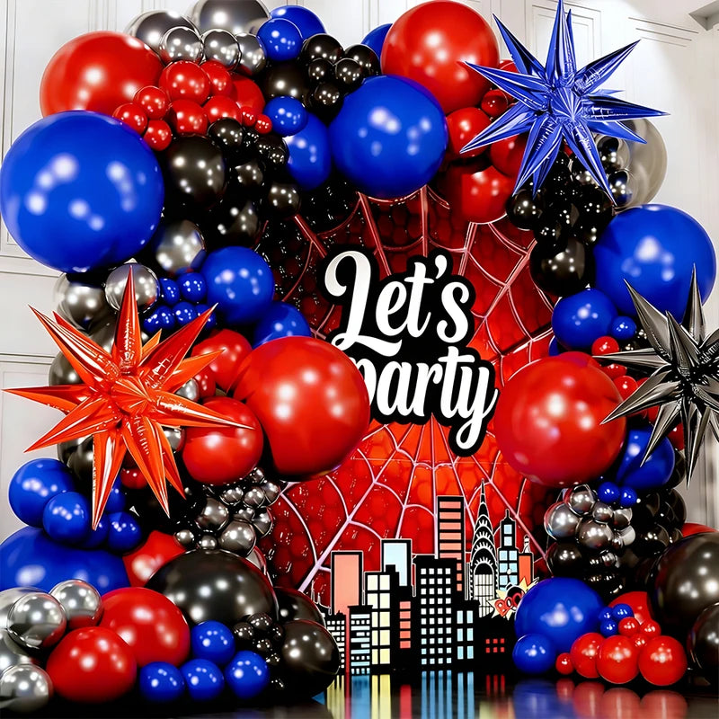Spider Theme Latex Balloons Garland Kit for Superhero Birthday Party Decorations