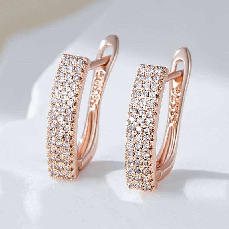 Natural Zircon Square Drop Earrings for Women in Rose Gold - Elegant Daily Jewelry
