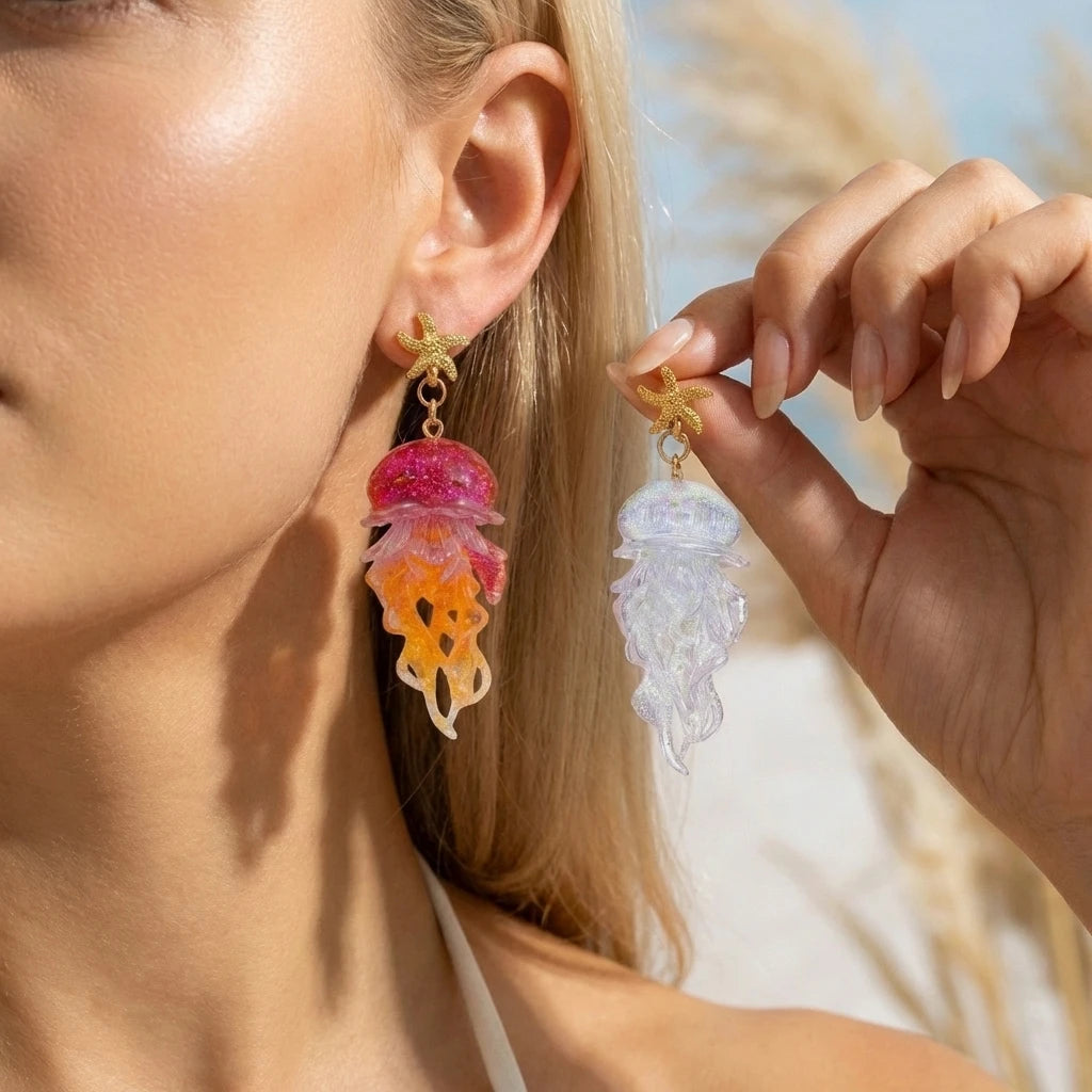 Ocean Starfish Jellyfish Acrylic Earrings for Women - Summer Vacation Style Jewelry