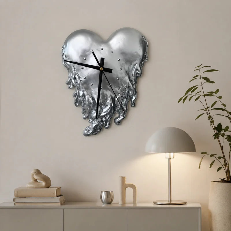 Heart Wall Clock Melting Love Shape Hanging Decor Modern Living Room Bedroom Gift