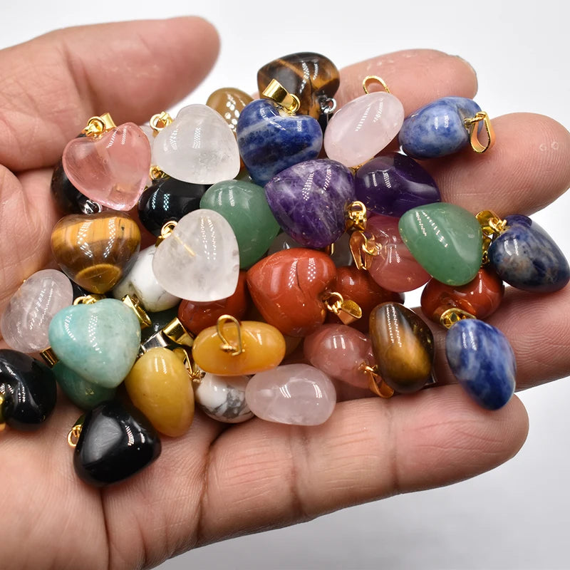 Natural Stone Heart Charms for Jewelry Making 15mm Lot of 30