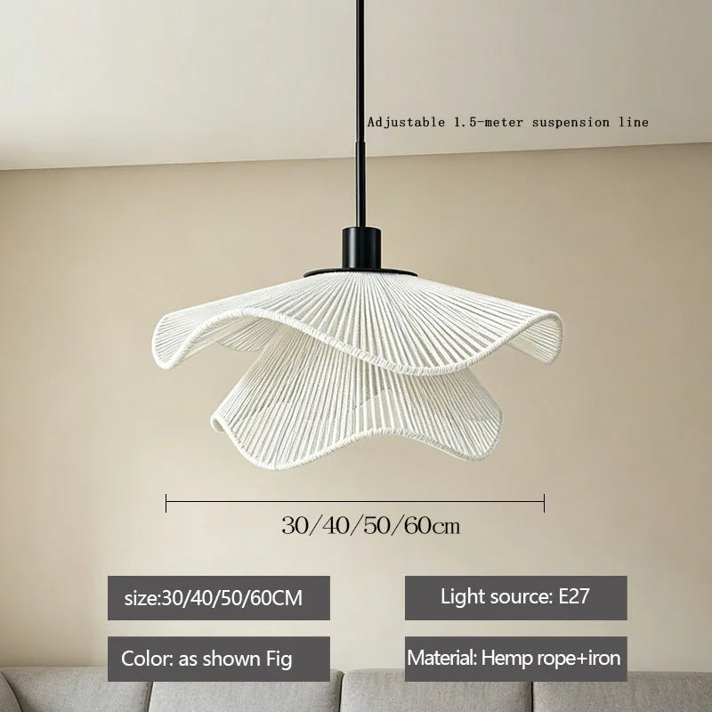 Hemp Rope Pendant Light with LED E27 Bulb - Modern Chandelier for Living & Dining Rooms