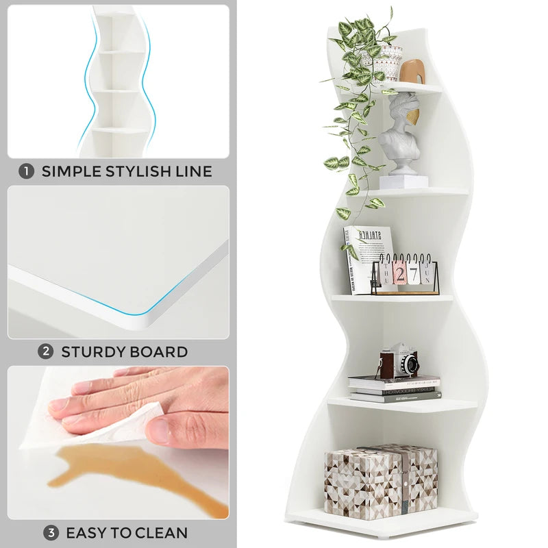 Modern 5-Tier Corner Wall Shelf - Space-Saving Bookcase & Plant Stand