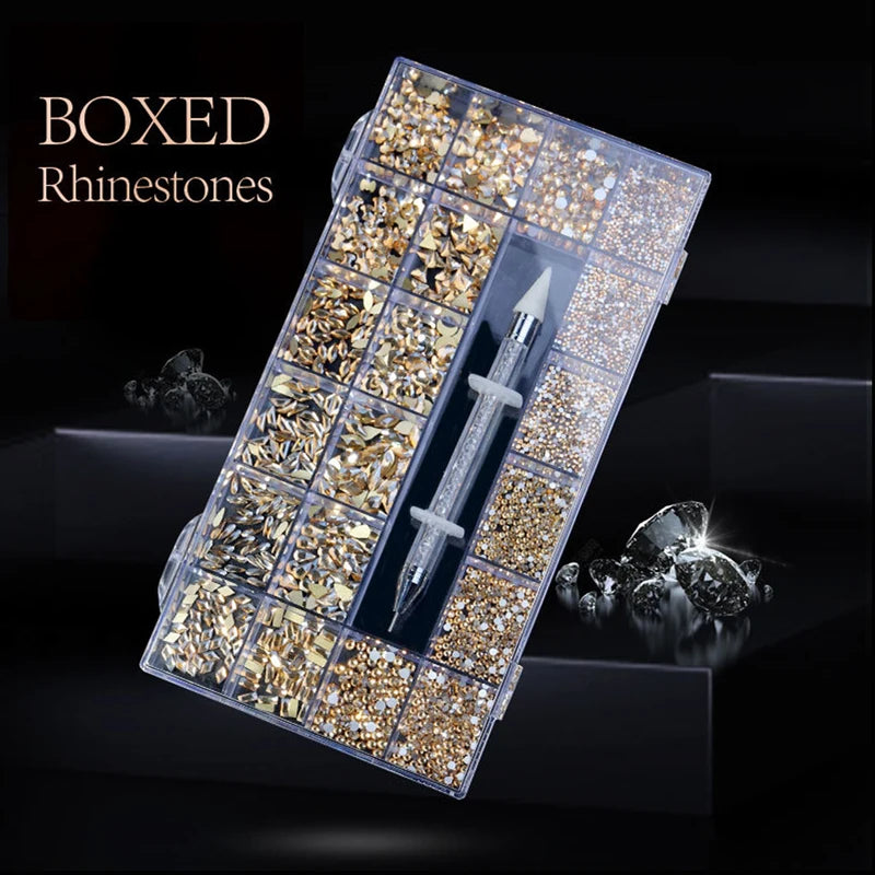 21-Piece Rhinestone Nail Art Jewelry Set with Flat Glass Diamonds