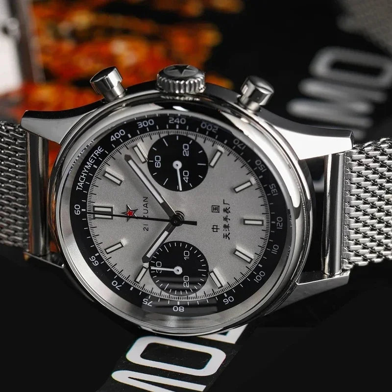 42mm Aviation Chronograph Quartz Military Watch for Men Waterproof Canvas