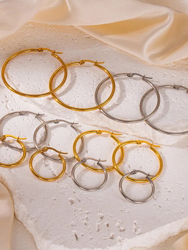 Stainless Steel Hoop Earrings for Women Men Large Small Circle Jewelry - Gold Color