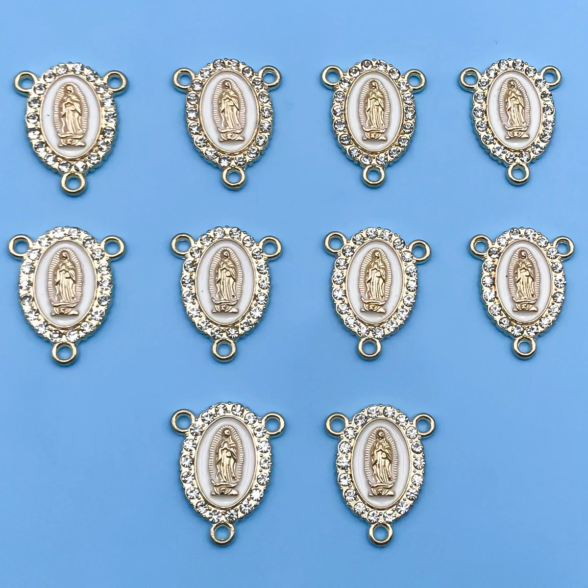 10/12Pcs Rhinestones Enamel Virgin Mary Charms for Jewelry Making Findings & Crafting