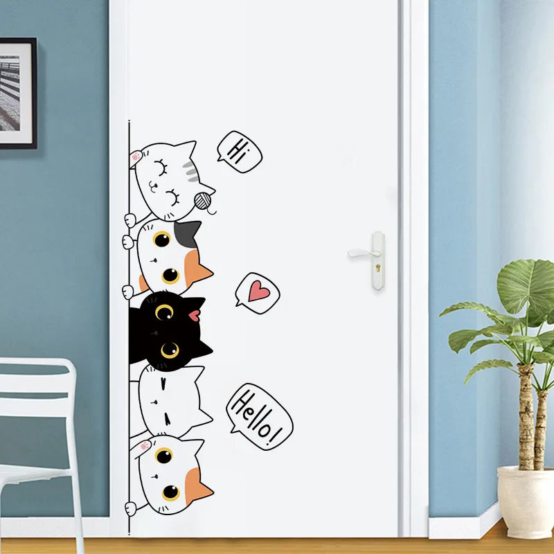 Cute Cat Stickers for Bedroom Decor Waterproof Self-Adhesive Set