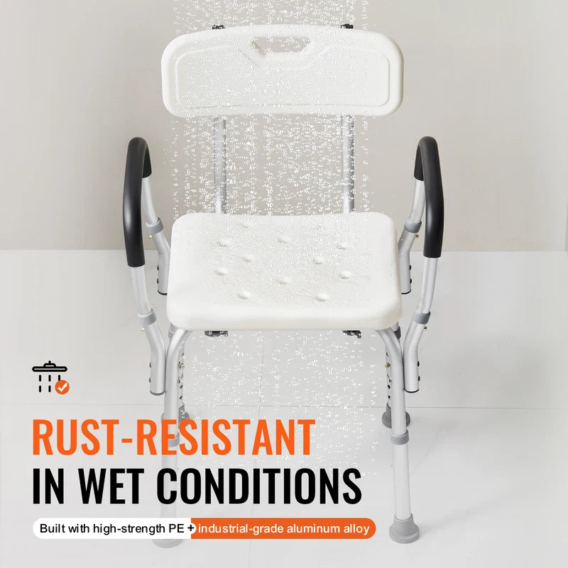 Adjustable Shower Chair with Backrest - Non-Slip Bathtub Seat for Elderly & Disabled, 350 LBS Capacity