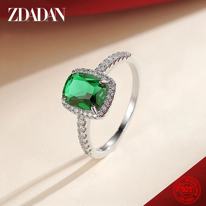 Vintage Emerald Silver Ring for Women Wedding Engagement Jewelry