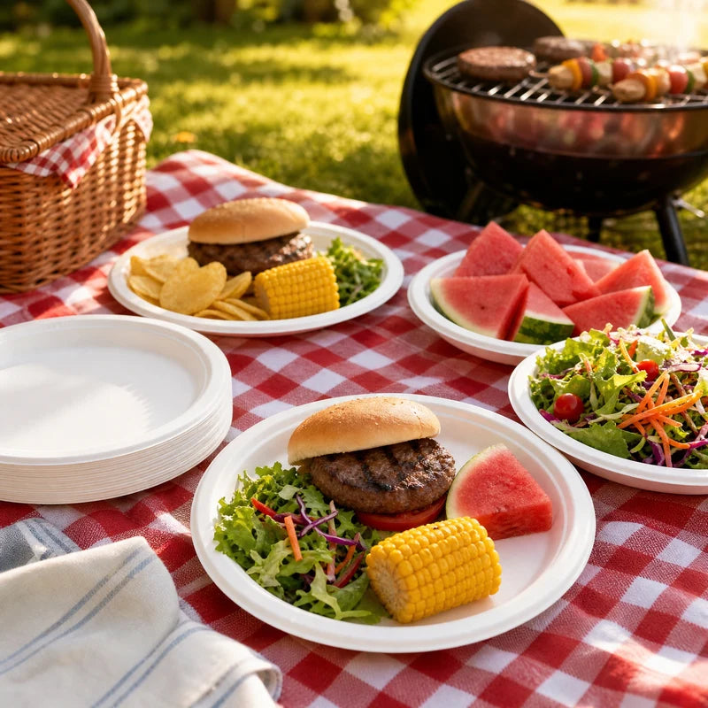 9 Inch Eco-Friendly Disposable Paper Plates - 50 Pack, Sugarcane, Biodegradable, Leak-Resistant for Parties & Meals