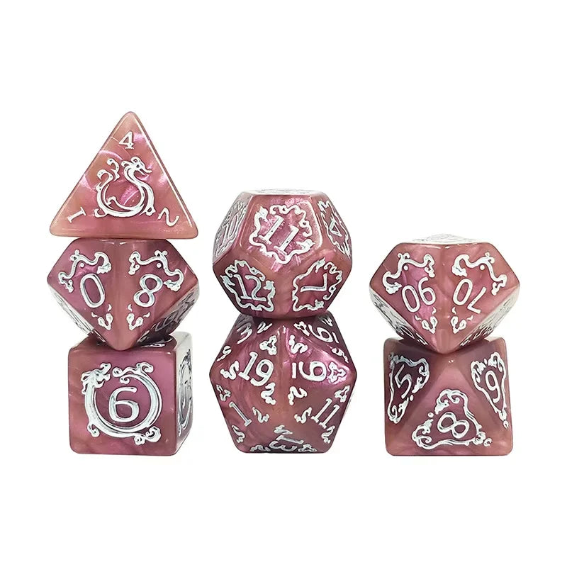 7PCS DND Polyhedral Dice Set with Dragon Pattern for Role Playing Games - Multiple Colors
