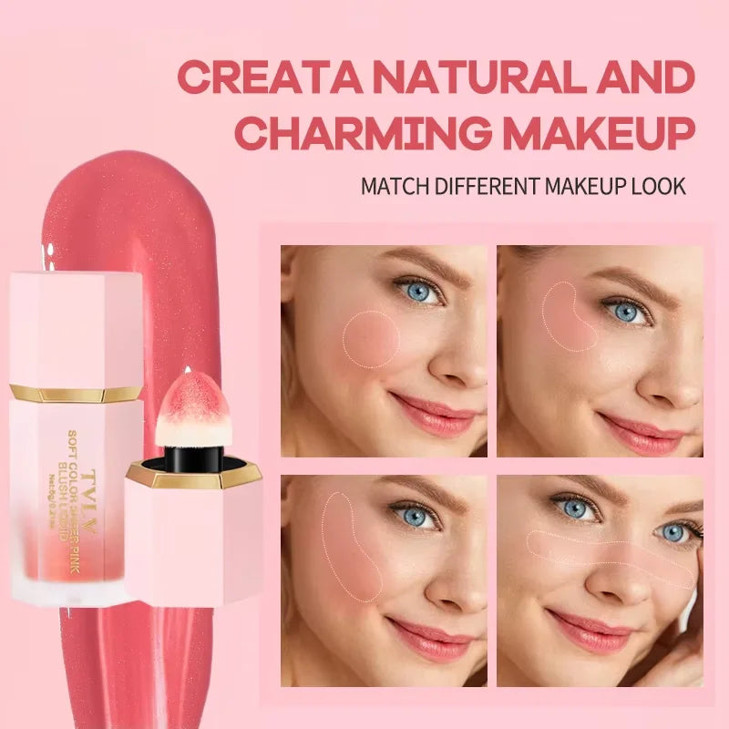 3-Color Matte Liquid Powder Blusher Set with Sponge Brush - Waterproof & Natural Finish