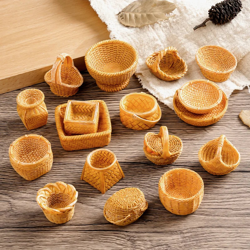 Mini Simulated Rattan Basket Dollhouse Food & Decor Accessory - Creative Craft