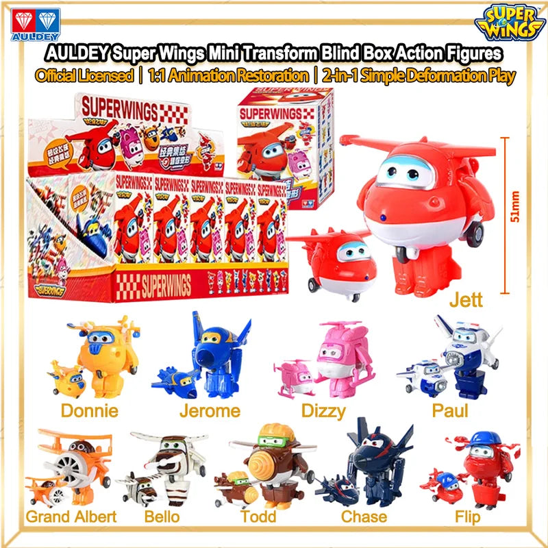 Mini Transforming Action Figures Set - Super Wings Jett Dizzy Donnie Toys