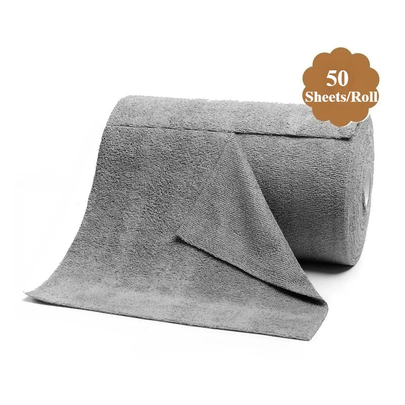 Reusable Microfiber Cleaning Wipe Rolls - Dish Rags & Household Cloths, 50 Sheets