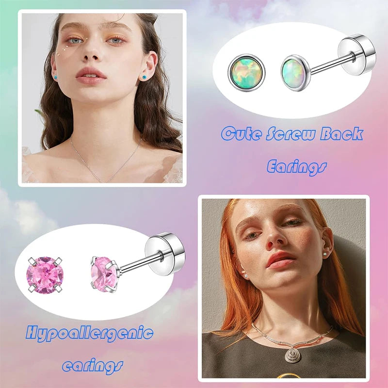2PCS Stainless Steel Heart Moon Ear Studs - Women’s Tragus Cartilage Earrings