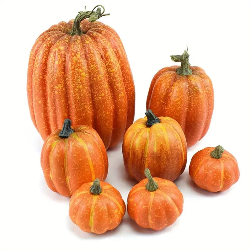 7pcs Pumpkin Autumn Decor Outdoor Orange Foam Fake Artificial Halloween Harvest Festival