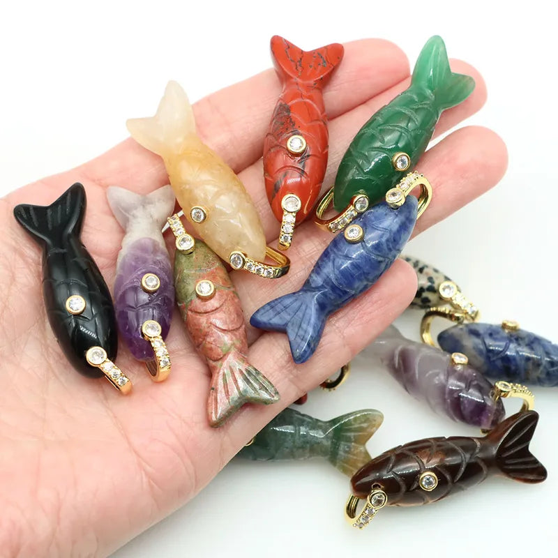 Fish-Shaped Crystal Charms with Zircon for DIY Jewelry Making Natural Stones