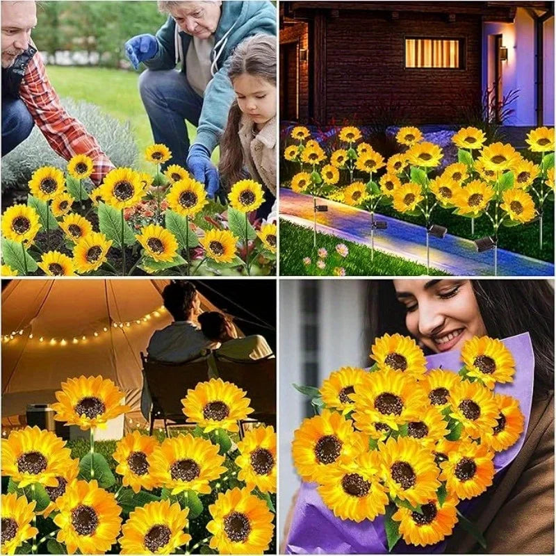 Solar Sunflower Garden Lights Outdoor Waterproof Flower Bed Decor - 2 Pack