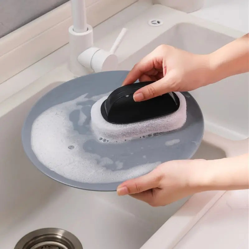 Multifunctional Bathroom Cleaning Brush with Handle - Portable Sponge Bath Scrubber