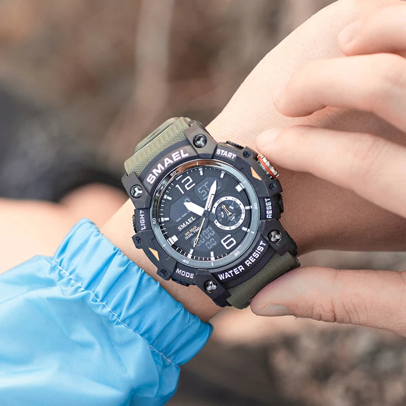 Digital Sport Watch Men Waterproof LED Dual Time Alarm Chronograph