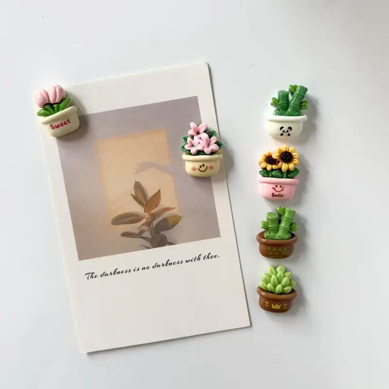 Mini Potted Cactus Resin Fridge Magnet Home Decor Set - All Colors Included