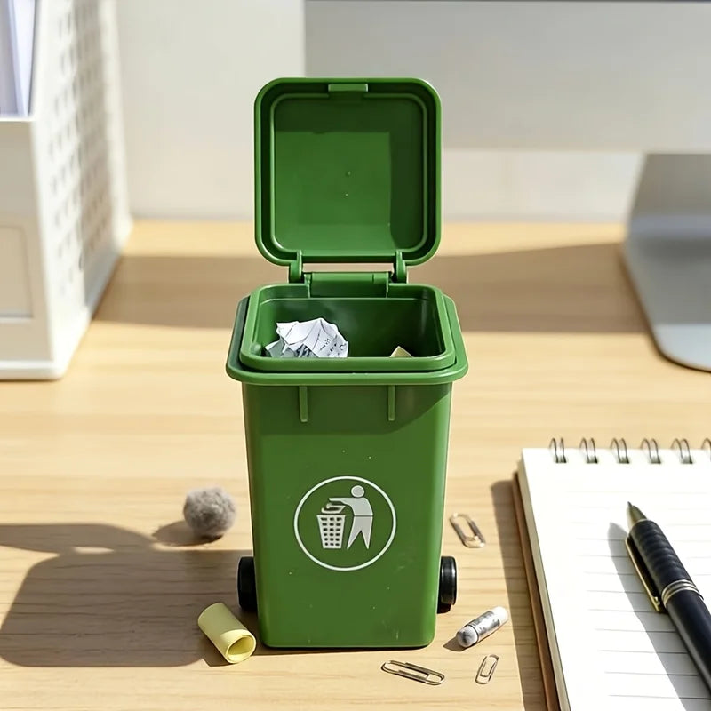 Mini Green Desktop Storage Bin Set - Portable Office Organizer & Trash Containers
